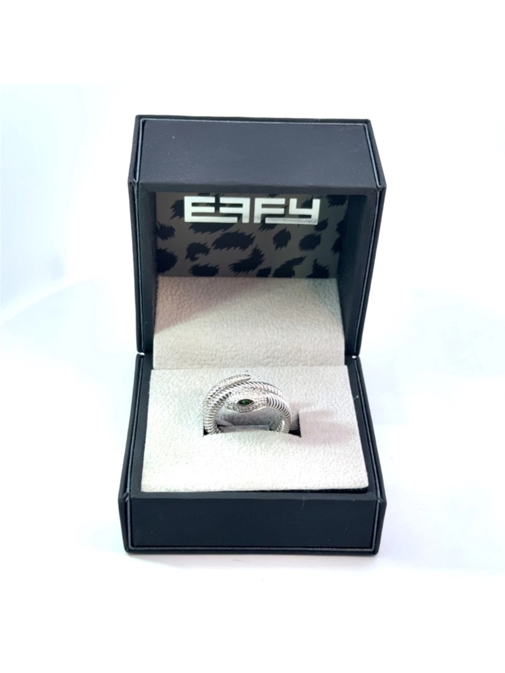 EFFY Diamond (1/8 ct. t.w.) & Tsavorite Accent Snake Ring in Sterling Silver